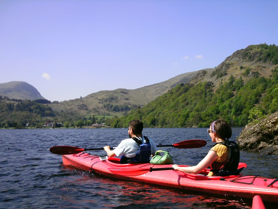 a group of people in a small boat in a body of water